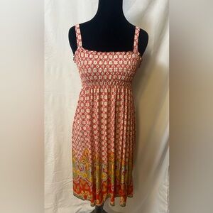 Vintage Bohemian Red and Yellow Midi Dress